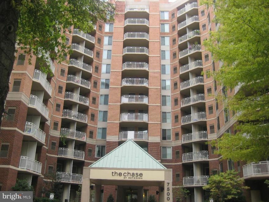 RARELY OFFERED- Gorgeous 1BR, 1BA condo at The Chase directly across from the Metro. Granite counters, stainless appliances, all in like new condition. Don't miss this one!! PRIME location--convenient to everything Walk to shops and great restaurants shopping and Bethesda Row cinemas. Luxury living at it's best. Gym, Pool, Patio Party area, tennis courts, 24 hour front desk, secured building.