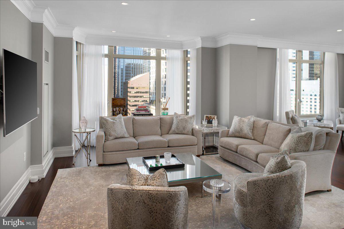 Welcome to residence 1503, a luxury Center City pied-Ã -terre at 10 Rittenhouse. This unique corner one bed, one and a half bath condo was originally part of the very sought after and larger 03 line floor plan. Here is an opportunity to purchase a one bedroom with the scale and proportions of the larger residences in the building making it perfect for entertaining. Residence 1503 has a gorgeous panoramic skyline and sunrise exposure. Highlights include an expansive great room & gallery, a large chef's kitchen with breakfast area and top of the line appliances (Wolf / Miele / Sub Zero), handsome refinished hardwood floors, Two bay windows, a grand bedroom suite with a spacious walk-in closet and a stunning unforgettable marble bathroom with oversize glass shower. This condo is in pristine condition with many upgraded details. Make it your home away from home! Robert A.M. Stern, the famed architect responsible for iconic buildings such as 520 Park Avenue, 220 Central Park South and 15 Central Park West designed a masterful building on our beloved Philadelphia park. Residents enjoy 5 star 24 hour service, a chauffeur driven town car, yoga room, gym, indoor lap pool, library, outdoor courtyard, board meeting room, piano lounge, TV lounge, climate controlled wine room, bike storage, catering kitchen, hotel guest suite, underground valet parking and most importantly a friendly and beautiful community. Located on prime 18th street where the best restaurants in town are at your fingertips. One Storage unit and one parking license included with this sale. Pet friendly. Experience 10 Live at 10. THE condominium in Philadelphia. Showings by appointment only.