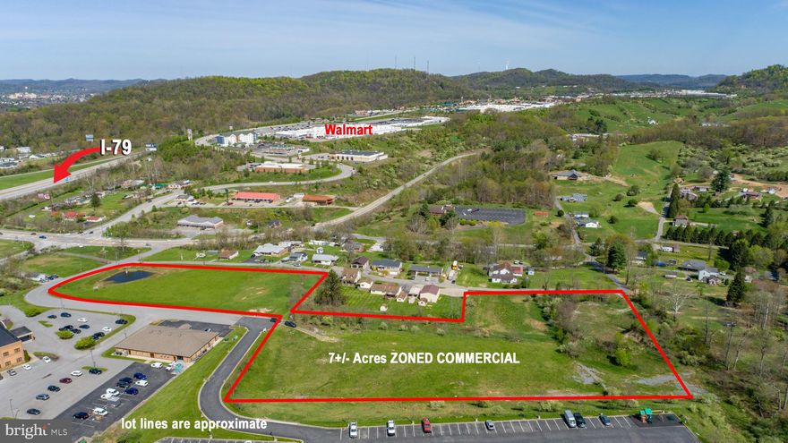 Rare opportunity to invest in 7 +/- prime commercial ACRES just outside Bridgeport, WV. Outside of the city limits of Anmoore this blank canvas offers a variety of possibilities. This land offers immediate access to and from I-79 and is located at the entrance of the New Point Plaza which includes national retailers and businesses such as Walmart Supercenter, Hilton Garden Inn, Lowe's Home Improvement, Olive Garden, Texas Roadhouse, and many more. All utilities on site, including 8" water line throughout the property. No B&O taxes!