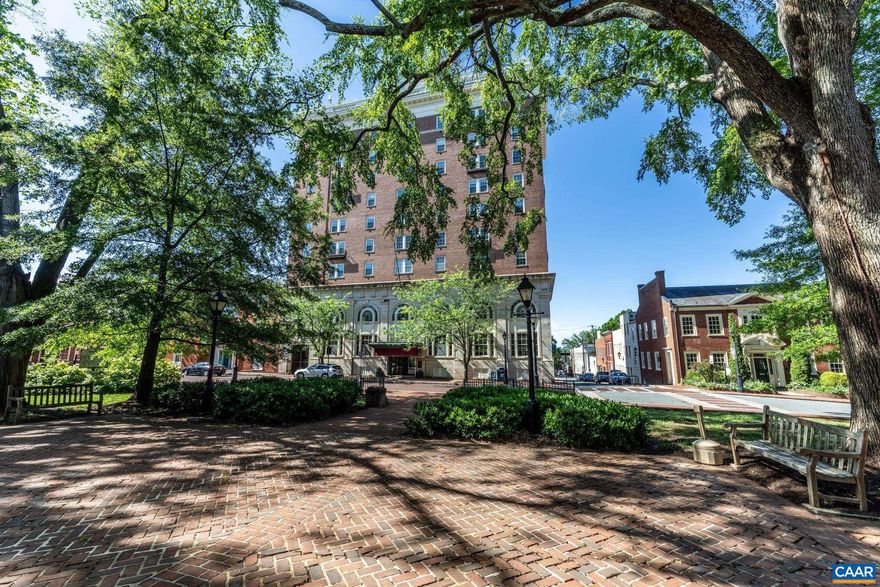 A unique opportunity to own a versatile studio-style efficiency, perfect as an investment, a second home, or a personal residence. This charming unit is located in the heart of downtown Charlottesville, within the classic 1926 building that formerly housed the Monticello Hotel. Since its conversion to condominiums, this popular location offers historic charm with modern conveniences. You'll enjoy easy walkability to the downtown area, including music venues, theaters, the library, parks, shops, and restaurants. The unit itself is light-filled and offers mountain and rural views. Inside, the main room features floor-to-ceiling built-ins for abundant storage, and the full kitchen also provides ample storage space, including a pantry that could double as a small office. The COA covers water, sewer, electricity, trash, and Ting fiber internet. The building is secured, has an elevator, and is staffed by a friendly attendant during business hours. Parking is available on the street or at the Market Street Garage (a parking space is not included with the unit).,Formica Counter,White Cabinets