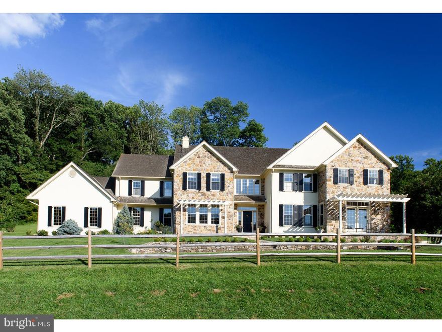 Breath taking stone home on 9.3 picturesque acres in the heart of Malvern and Chester County!  This 4 bedroom, 3.2 bathroom beauty offers an updated yet formal floorplan with hardwood flooring throughout first and second floors and upgraded millwork and trim in all formal spaces.  The vaulted foyer greets you with a spacious dining room with attached butler's pantry and formal living room with fireplace flanking each end.  The renovated kitchen offers custom inset cabinetry, massive island, stainless steel/commercial grade appliances, and marble counters with adjoining breakfast room with sliders to the flagstone patio.  The kitchen overlooks the sun drenched family room with vaulted ceiling, built-in entertainment center, homework area, and stone fireplace.  The professional study with built-in bookcases offers french doors to the front patio overlooking the horse pasture. Two powder rooms and mudroom/laundry room complete this level.  The second floor offers an incredible master suite with a wood burning fireplace and ensuite bathroom with stall shower, soaking tub, and double vanity.  There are three other spacious bedrooms on this level - one is ensuite, the other two share a large hall bathroom with double vanity. The walk up third floor is large with high ceilings and can easily be finished for added living space.  The exterior is not to be missed!  There is a 2 stall barn for your horses with additional space for farm equipment and tack room.  The barn also has water and electricity.  An expansive fenced pasture is perfect for your animals while the multi-tiered rear with flagstone patio and pool with water falling hot tub- will keep you cool in the upcoming summer months.  All of this while being close to all major road ways for an easy commute to Philadelphia, Wilmington, and NYC, within top rated Great Valley School District, and minutes to an array of shopping and fine dining options.  Call today to see this one-of-a-kind property- it will not last long!