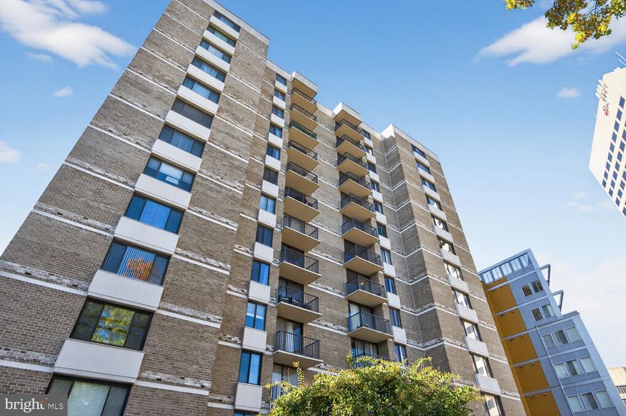 Radiant in Rockville! This light-filled 1 bed/1 bath unit features a bright, open living room with walls of glass, large balcony with amazing views, and spacious bedroom with walk-in closet. The separate dining area and open layout make entertaining a breeze. The condo fee includes all utilities, on-floor laundry, 24 hour concierge desk, swimming pool, and party room. A garage parking spot is included and extra storage is available. Unit sold in AS-IS Condition. Perfectly located seconds to Rockville Town Square, Rockville Metro, and major commuter routes.