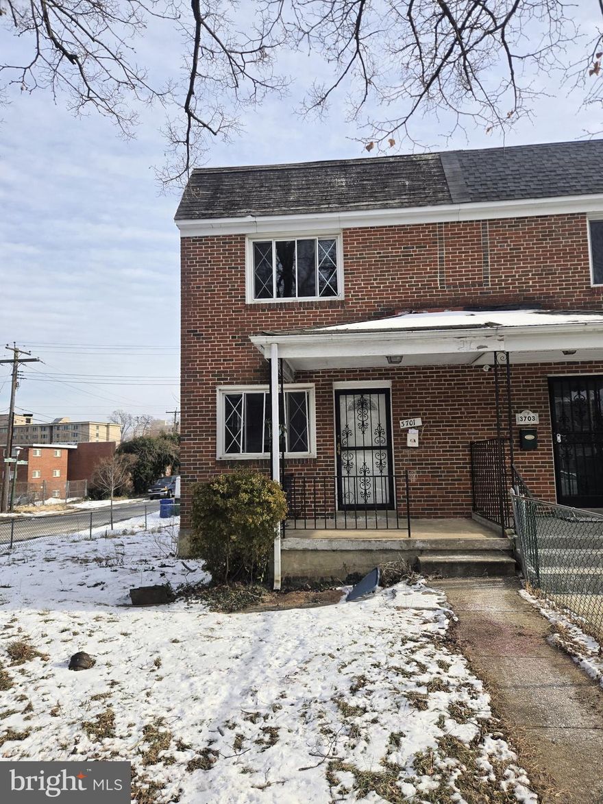 Opportunity knocks for Owner Occupants & Investors!  This semi-detached brick home in the Fallstaff area of Baltimore has great bones. The house needs renovations, but it has lots of space to make this an incredible home or rental for your portfolio. The house has hardwood floors throughout the entire 1st and 2nd floors-a living room-dining room-kitchen and an addition on the rear for flex space to use as you want. Upstairs is 3 bedrooms and a bath. The lower level has lots of potential. There is currently a finished room and a half bath along with a utility area. Use your creativity to make this lower level an additional bedroom and full bat or a family room and bath.  There is a nice sized side yard and a driveway for off street parking. Sold Strictly as-is. Buyer is to pay all recordation & transfer taxes.