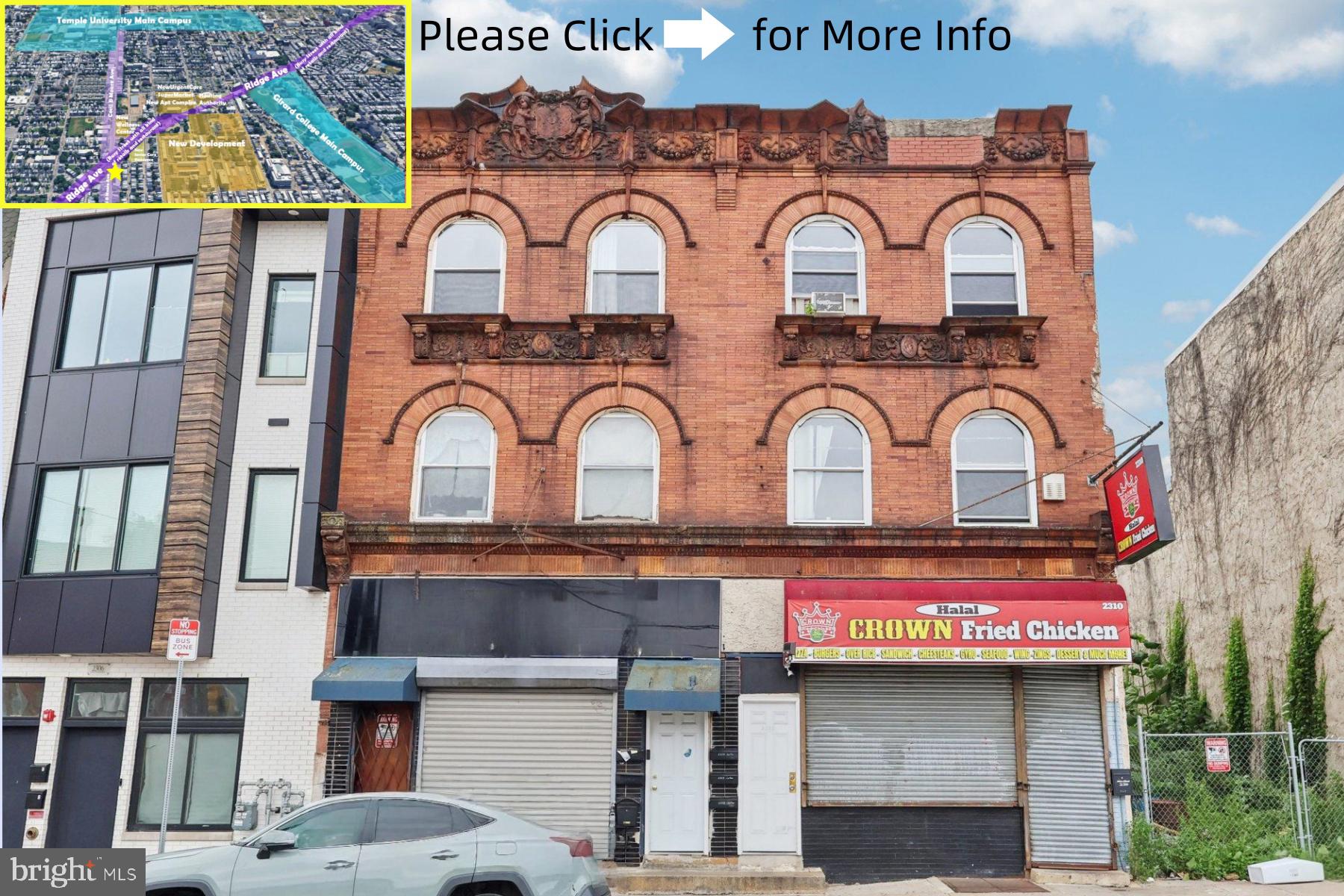Price only for 1 Building. Seller retiring!!!! Excellent investment opportunity with neighboring property 2308 Cecil B. Moore also for sale. This mixed-use building includes four total units: a leased commercial space currently occupied by a restaurant (Fried Chicken and Halal Food) and three one-bedroom apartments. The remaining vacant unit is available for easy showing. Most residential units have been updated and are currently rented below market; with HVAC added, each could potentially rent for $1,000+ per month. With low taxes, low insurance, and landlord responsibility limited to water, property tax, and insurance, low maintenance. The building offers strong cash flow potential. At full occupancy, the projected cap rate exceeds 10%. Rent roll available upon request.