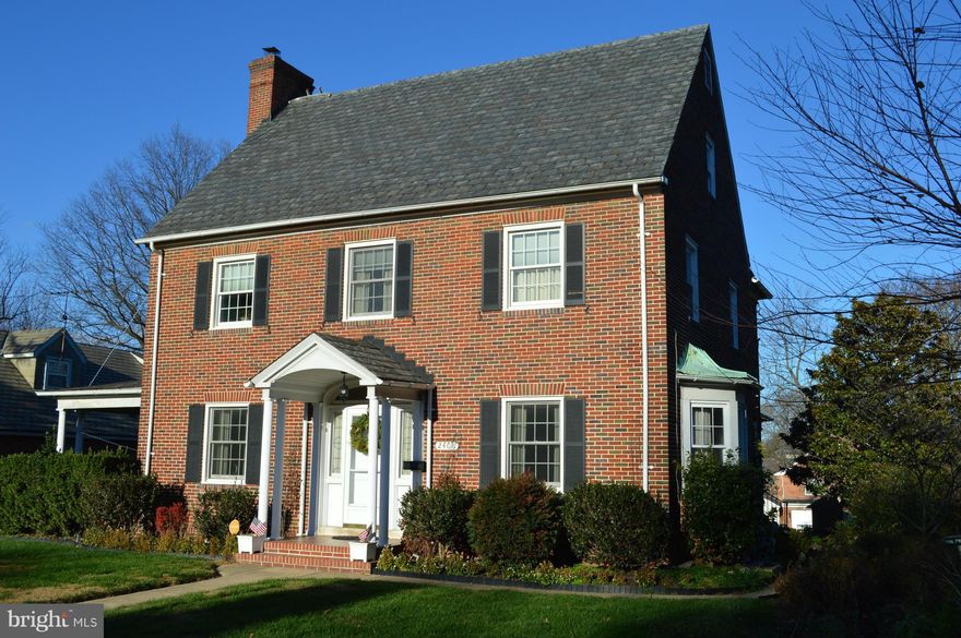 Williamsburg colonial in Mayfield, ftrs a formal layout, with fine features & finishes.  Large Living Rm w/FP off the center hall w/French Doors to side porch. Formal Dining Rm & large, country style eat in Kitchen w/back porch.  3 large BDs & 2 full Baths on 2nd floor, including a Master Bath.  3rd floor features 2 large BDs & full Bath off the hall. Deep, full bsmt w/half Bath. Updated systems.