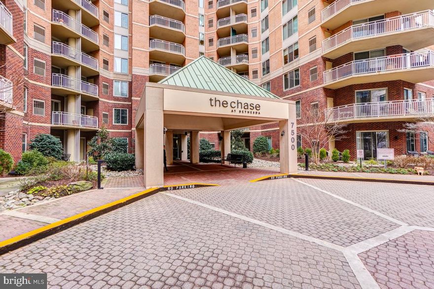NEWLY & COMPLETELY UPDATED 7th-floor condo  at The Chase in downtown Bethesda and directly across from the Bethesda Metro (red line) is an unbeatable find.  Walk Score of 98 means just a quick stroll to all of the wonderful restaurants, shops, grocery stores and amenities of downtown Bethesda.  Gleaming hardwood floors  throughout.  NEW quartz countertops, white  cabinetry and stainless steel appliances in the kitchen. In unit washer/dryer. Nice balcony with eastern views.  Closets with system shelving.  24/7 attended lobby. Swimming pool, tennis courts, grilling area, and other amenities.  Includes one assigned parking space in the underground garage. Available to be shown in person with notice.  This is a professionally managed unit in a professionally managed building!