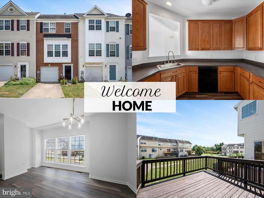 Beautifully finished 3-level townhome offering 3 bedrooms, 2 full baths, and 2 half baths. This interior unit backs to a tot lot and common area and includes a spacious 10' x 12' deck—ideal for outdoor entertaining. The main level features a large living room, separate dining room, half bath, and a generous kitchen with upgraded 42" cabinets. The finished lower level includes a rec room, additional half bath, and access to the oversized 1-car garage. Upstairs, the primary suite boasts a vaulted ceiling, luxury bath with soaking tub, separate shower, and double vanity. Two additional bedrooms and a full hall bath with a tub/shower complete the upper level.