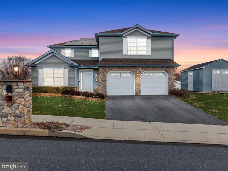 This beautifully designed home captures the essence of modern living while providing the comfort of a well-thought-out space. Bathed in abundant natural light, the property features an open floor plan that seamlessly connects the living spaces. The kitchen is a cook's delight, equipped with upgraded countertops, a gas stove, and high-quality stainless steel appliances arranged to optimize workflow. The main floor also includes a dedicated office space with soundproof wall paneling—ideal for working from home without distractions. Adjacent to this is a cozy living area perfect for relaxation and a convenient half bath.
Upstairs, the residence boasts four spacious bedrooms and three full bathrooms, ensuring ample privacy and convenience for everyone. Additionally, this floor houses the laundry facilities, adding practicality to its thoughtful layout. The backyard is a private retreat, surrounded by strategic evergreen placements and privacy fencing. It features a fire pit and patio for entertainment or quiet nights under the stars, plus a shed for extra storage needs. The property also includes a Husqvarna automower®, perfect for those who prefer low-maintenance yard care. Environmental and budget-conscious buyers will be pleased with the 7.375 kWp solar panels. These panels are owned outright, providing significant savings on electric bills without the hassle of lease agreements.
Located in Bumble Bee Hollow in the Mechanicsburg School District, this community is not just about beautiful homes but a vibrant lifestyle. Residents can enjoy a community pool, basketball courts, a clubhouse with a fitness center, a playground, and even a dog park. This neighborhood offers a strong sense of community and a variety of amenities that cater to all ages and interests. Whether you’re looking for a friendly place to raise a family or a dynamic environment to connect and grow, this home is a rare find that ticks all the boxes.