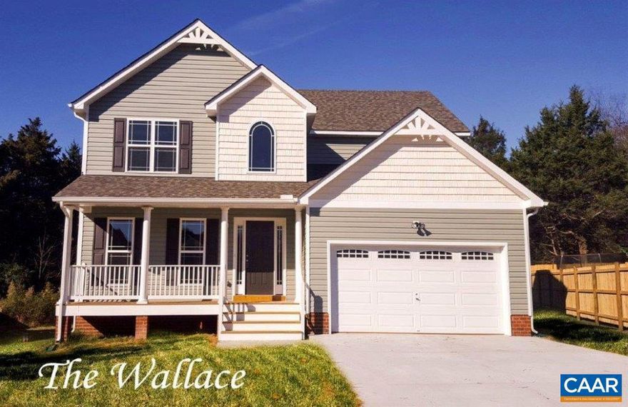 To Be Built and Customized for a Buyer, The Wallace Plan features Covered Front Porch, Side Load Garage, 4 Bedrooms, 2.5 Baths, Vinyl Siding, Dimensional Roof,  18' x 10' Rear Deck, Main Level LVP Flooring  w/ Carpeted Great Room, Kitchen w/ 36" Wall Cabinets, Granite Countertops & Island w/ Overhang, Dining Nook, Upgraded Whirlpool Appliances, Primary Suite w/ Ceiling Fan, Garden Bath Option includes 5Ft Tub & Shower w/ Transom Window over Tub, Double Vanity, Pull-Down Attic Stairs for Extra Storage. Septic system designed for 3 bedrooms ? accommodates 6 occupants.