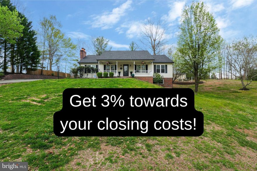 3% Seller Closing help with an accepted offer! If country living is your dream, you'll feel right at home here. This rambler on a finished basement sits on 2.37 acres but feels like more because it backs up to a farm and has open field views. Only one neighbor, no HOA and plenty of cleared space and parking available. Kitchen has a large island, custom cabinets, granite counters and a great flow whether you host events or like to have the kitchen all to yourself. Dining area and morning room lead to a spacious rear deck perfect for cookouts. Hot tub conveys (may need some work but sold as-is). Main Level has 3 bedrooms, full hallway bathroom and primary bedroom has a large en-suite with soaking tub and separate shower and there is a living room with brick-hearth fireplace. The lower level is finished to include a full bathroom and additional bedroom - Separate side/lower level entrance offers easy access and works well if you wish to use the basement level as an in-law apt, to rent out or for those that aren't ready to fly the coop just yet but want privacy. Roof is only 1 year old. HVAC is 4 and water heater is 3. There are sheds on the property that will convey and in the back yard there are covered seating areas that were used for hosting BBQs. Pool space is available in the back yard too! Enjoy being in nature and around wildlife year round. House is close enough to 235 to be convenient but far enough away to not hear or see it.