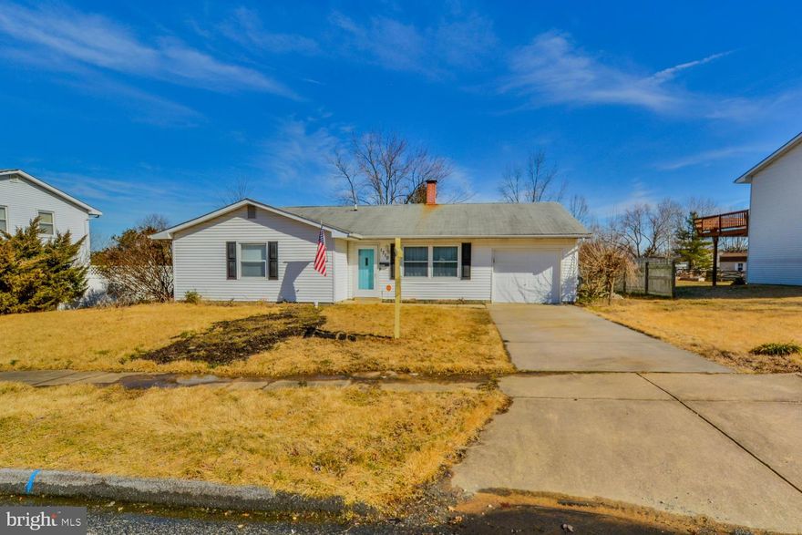 3 BEDROOM 2 BATH UPDATED RANCHER ON LARGE 1/4 AC LOT. FORMAL DINING RM W/SLIDING GLASS DOOR TO LARGE REAR DECK OVERLOOKS FENCED REAR YARD. UPDATES INCLUDE HEATING/COOLING/STAINLESS APPLIANCES/KITCHEN SINK/SOME FLOORING/PAINT PLUS MORE.  OVERSIZED LAUNDRY RM COULD ALSO BE AN OFFICE....HAS DOOR TO THE GARAGE. FULL WALL OF EXTRA CABINETS IN KITCHEN. FULL BRICK WALL FIREPLACE WITH SHELVING IN LIVING ROOM. OWNERS BATH FEATURES SOME UPDATES.  HOME IS CLOSE TO SOME WALKING TRAILS. PRICED TO SELL! SHORT DRIVE TO RT 40/I-95 & APG. SHED ON PROPERTY IS "AS IS" ONLY.
