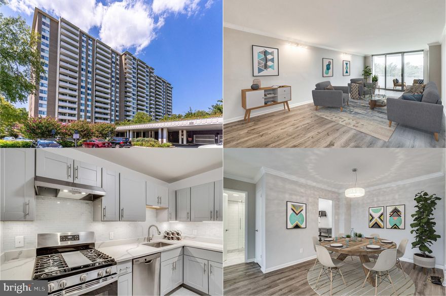 This gorgeous 1 bedroom, 1 bath contemporary condo with sweeping views and a deeded garage parking space that conveys has been completely renovated and is loaded with upgrades. A bright open floor plan with walls floor to ceiling windows and a large dual access balcony expanding the entire condo provides an abundance of light not found in many condos. ****** Rich LVP flooring, on trend neutral paint with crisp crown molding, chic upgraded lighting, and a new kitchen and beautifully renovated bath make this home move in ready! A lovely foyer welcomes you and ushers you into the spacious living room where a wall of windows streams natural light and the sliding glass door grants access to the balcony overlooking lush courtyard and picnic area providing panoramic views. The dining area has space for all occasions and is accented by a shimmering pendant light. The sparkling kitchen is sure to please with an abundance of 42 inch cabinetry, beautiful countertops, designer tile backsplash, and quality stainless steel appliances including a gas range. ****** Wide plank flooring continues into the owner’s bedroom with private balcony access, the perfect spot to relax and unwind. The well-appointed full bath has been renovated to perfection with rectangular sink vanity, sleek lighting, and step in shower with frameless glass barn style sliding doors, all enhanced by spa toned tile. A deeded garage parking space conveys. ******* Enjoy the amenities such as 24/7 concierge and security, outdoor pool, walking paths, picnic and grilling areas, fitness center, party and meeting room, laundry facility on each floor, business center and more! Commuter’s will appreciate the easy access to major commuting routes and metro, and everyone will enjoy the abundance of diverse shopping, dining, and entertainment choices in every direction. For a fabulous home in a vibrant location, look no further, you have found it!