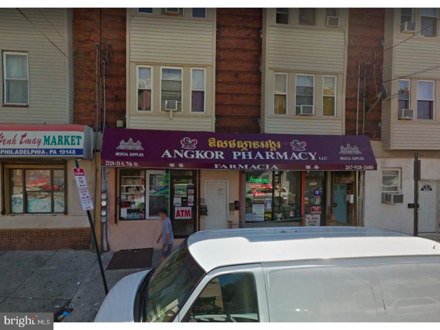Great opportunity to own three buildings together (2129, 2131 and 2133 S 7th St) on a busy 7th street block. Currently, pharmacy on the lower level and 7 apartments. All separate meter and utilities. Great rental income in the good south philly neighborhood. Lots of renovation and new construction in the nearby blocks. This will be great to add to your portfolio. Contact us today for showing and more information.