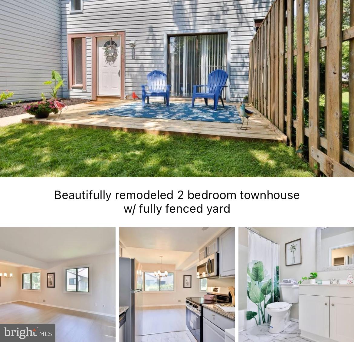 Welcome Home! This unit is MOVE-IN ready and waiting for you . This recently remodeled property offers 2 bedrooms and 1 bathroom + a 1 car garage and a spacious fenced yard! It has NEW paint, NEW Luxury Vinyl Plank flooring, NEW carpet, NEW stainless appliances, NEW deck, Updated bathroom and landscaping. This home is like a fresh canvas, waiting for your finishing touches. The fenced yard is perfect for entertaining or for quiet enjoyment or for your adorable pet! * * * garage door is on schedule to be replaced by the condo management * * * Owner's prefered title co is Title Rite in Odenton - they will be providing an owner's title insurance at a reduced cost at settlement to Buyer * * *