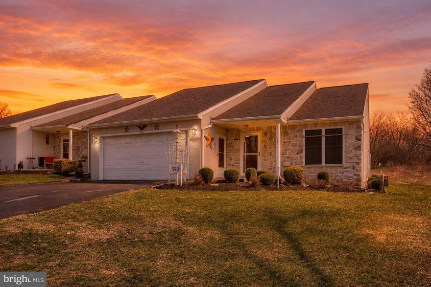 Embrace a simplified lifestyle at The Aspens 55+ Community.  Say goodbye to lawn cutting, snow removal, trash, water, and sewer bills!  It's taken care of for you ($140.00 per month)! Built in 2004, this ranch-style end unit features a welcoming layout with two spacious bedrooms and one and a half bathrooms, ideal for easy living. Step inside to discover a warm atmosphere with functional one-level living. The main living area is highlighted by the cathedral ceiling and fresh paint.  Sunny dining area with 2 windows.  The kitchen has plenty of counter space, cabinetry,  gas cooking, a center island with seating for two. The primary suite boasts room for a king-sized bed, a very spacious walk-in closet, and a large private bath with a stall shower, double sink, and an oversized linen closet.  The secondary bedroom measures 13 x 14.   Enjoy the outdoors from the 11 x 14  screened porch, perfect for sipping coffee while enjoying a good book.  Bring all your favorite plants here and watch them thrive in the warm months of the year. With an attached garage 19 x 24, and ample off-street parking, convenience is at your fingertips. The garage has cabinetry, is heated, has a refrigerator, utility sink, and storage closet with shelving. NOTEABLE FEATURES:  some fresh paint (2026), gas hot water heater (2023), gas furnace (2018), central air handler (2018).  THE ASPENS 55+ Community takes care of the following:  lawn cutting, snow removal, trash services, water, and sewer for the current monthly HOA fee of $140.  Experience the tranquility of this home, bring your touches, and make it yours. Say yes to a more simplified lifestyle today! Become a homeowner in The Aspens!