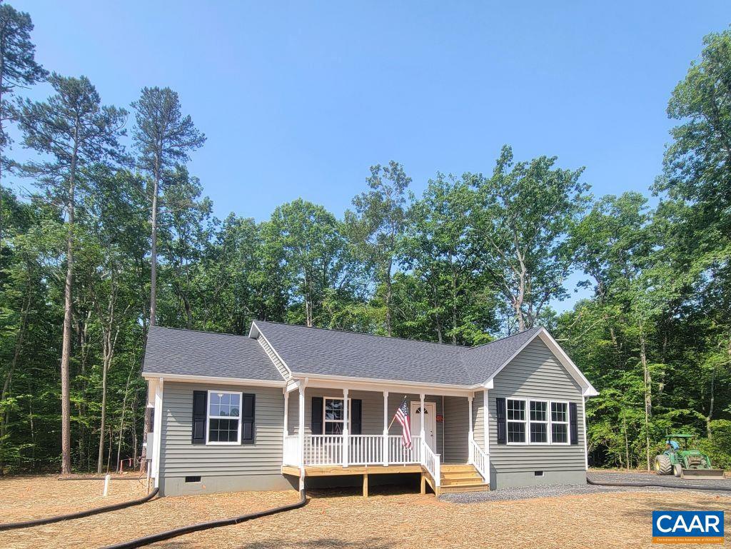 Gorgeous NEW home ready for occupancy July 2025 in Greene County with Fiberlync fiber optics available. NO HOA. Positioned on a heavily wooded 2.54 acre lot with beautiful pasture views from front porch. Quality built by local area builder with White shaker style cabinets, Granite tops, Pella windows, fireplace, Complete compliment of Whirlpool appliances, Washer and Dryer, Vaulted ceilings, Laminate flooring, Vinyl siding, Private water well, Septic system. Home is located just 4 miles from Ruckersville. Minutes to Charlottesville, Airport, UVA and award-winning Wineries and Craft breweries.,Granite Counter,Painted Cabinets,White Cabinets,Wood Cabinets,Fireplace in Great Room