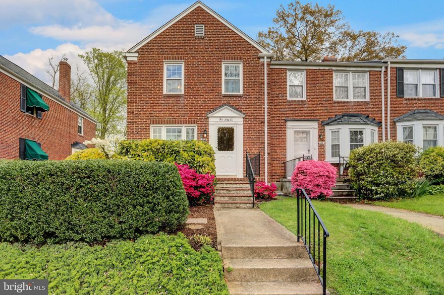 Great end-of-group  3 bedroom 1.5 bath Rodgers Forge townhouse.  Kitchen with breakfast bar and Granite counters. Hardwood floors, lots of natural light, well maintained and beautifully landscaped. Large dining room with bay window. Central air and gas forced air heat.  Front and back porches. Back porch overlooks patio and amazing gardens. Basement is partially finished with recessed lighting. Close to schools. Plenty of parking in front and back of house.