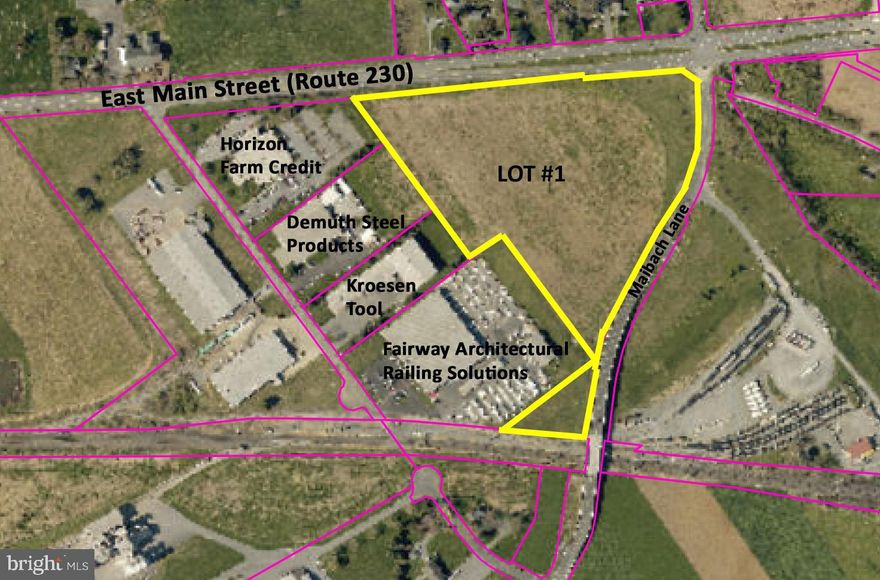 Fee simple industrial lot with road frontage along Route 230 (East Main  Street) in Mount Joy.  To be subdivided from parent tract -- completion expected third quarter, 2023.