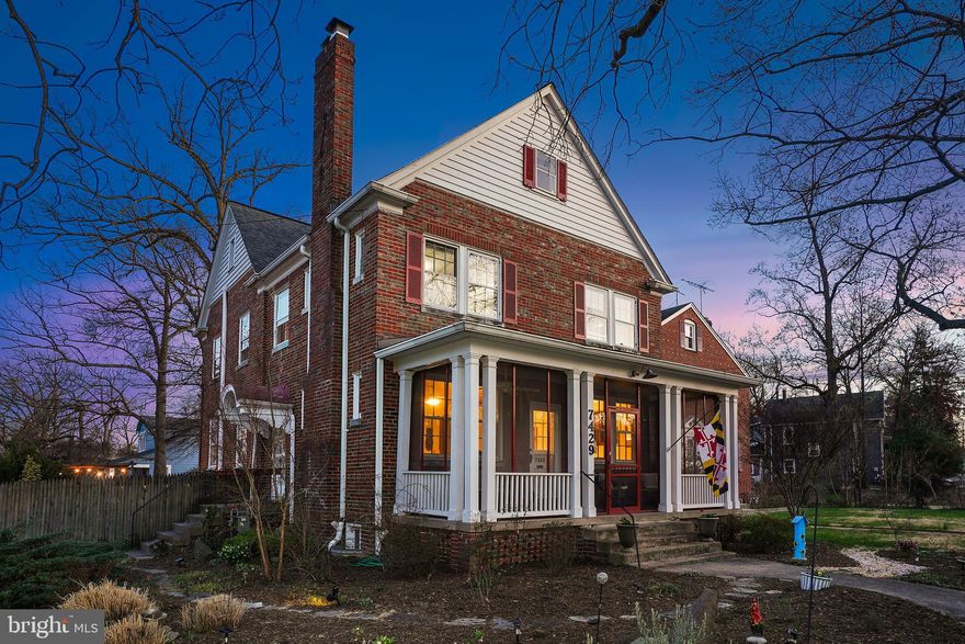 Welcome to this Historic Grande Dame, a stunning 1932 property graced with a charming front porch and situated on a picturesque corner lot on one of Takoma Park’s historic main streets. This sprawling six-bedroom, four-bathroom home with a comfy den showcases timeless character, featuring original wood floors, exquisite millwork, vintage fittings, and authentic single-paneled wood doors.

The inviting front porch with a tongue-and-groove ceiling sets the tone for what’s inside. Step into a warm living room with a wood-burning fireplace and a handsome wood mantel, seamlessly flowing into the dining room. A built-in oak China cabinet, adorned with delicate metal muntins in a geometric diamond pattern, provides a beautiful display for collectibles. This unique piece is thoughtfully designed with dual-entry access, linking the dining room China cabinet to the built-in kitchen cabinet with bench seating.

The updated chef’s kitchen is a culinary delight, featuring granite counters, stainless steel appliances, a five-burner gas cooktop, a tile backsplash, and a built-in granite table with bench seating. The main level also offers two bright bedrooms, one of which is currently used as a family room, both with cedar closets. A den, a full bathroom, and a pantry complete this level.

The second level boasts four spacious bedrooms, three with ceiling fans, along with two full bathrooms. The primary suite features a large walk-in closet and a beautifully renovated en-suite bath with penny tile flooring and a shower niche. This level also includes a convenient laundry room and a linen closet. Additionally, the home features access to a spacious, floored attic with high ceilings, presenting an opportunity for future expansion or customization.

The versatile lower level offers a spacious, light-filled in-law suite or recreation room, complete with tile flooring, a mini kitchenette, closet, full bath, and replacement windows. With separate side and rear entrances, this space is ideal for an in-law suite. A large storage room with a workshop area enhances this level.

The picturesque corner lot is adorned with mature landscaping, a welcoming front porch, a fenced yard with pleasing patio and pergola, a detached carport, and a private driveway (with a total of three off street parking spaces). Enjoy the vibrant Takoma Park lifestyle; known for its strong community spirit, eclectic charm, and easy access to shopping, dining, and entertainment, you’ll enjoy this home’s ready access to both Takoma Park and downtown Silver Spring. Less than a mile to Takoma Metro and just steps from Sligo Creek Park, this home is the perfect blend of historic beauty and modern convenience - Enjoy!