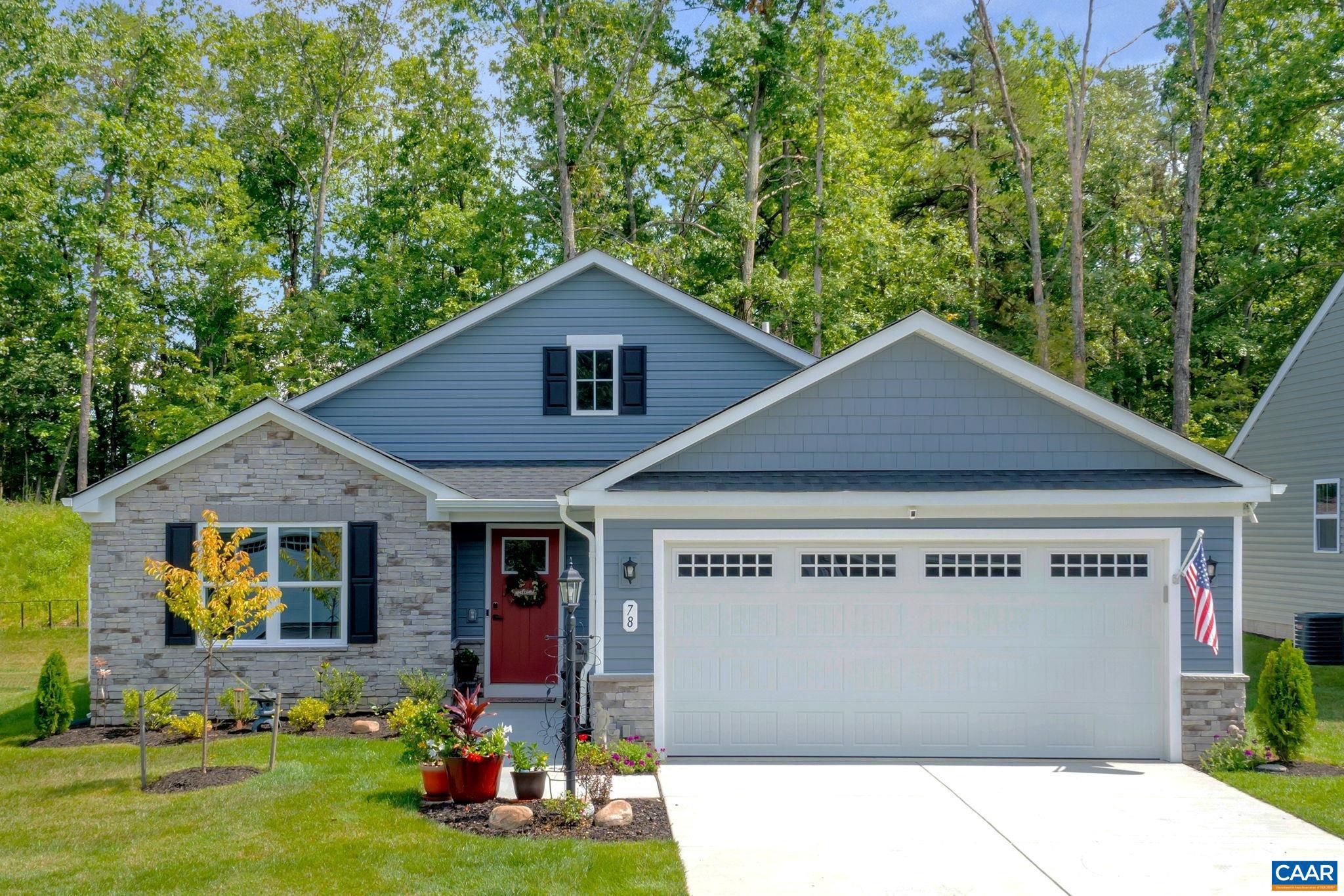 Like new home in the Village Oaks, near Lake Monticello. Great one-level living, three bedroom/2 bath, dining space, screen porch, LVP flooring and large open kitchen. Professional landscaping, fenced yard, and attached garage. Meticulously kept with a whole-house generator, on-demand water heater, and security system. HOA maintains the grass and flowerbeds, snow removal, trash with pool and clubhouse access!
