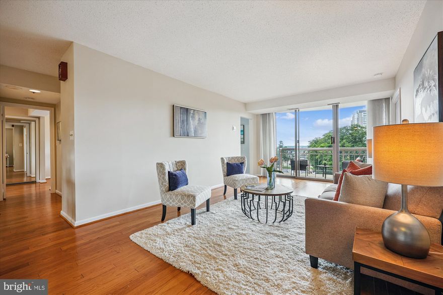 Don’t miss this opportunity!! Act fast!!Two-bedroom apartment at a one-bedroom apartment price.. Welcome to this 9th-floor condo featuring a large 2-bedroom layout with 1 full bath and 1 half bath.  The upgraded kitchen features granite countertops and stainless appliances. Updated bathrooms. Wood Floors throughout. The building has a pool, tennis, an exercise room and party room.  Pet-friendly .  Unit comes with storage closet on balcony (left side) and extra 4' x 6' storage bin in basement. One garage parking space is separately deeded and included in the sales price. Close Whole Foods is 1 block away, North Bethesda Metro 3 blocks, Pike and Rose 4 blocks.