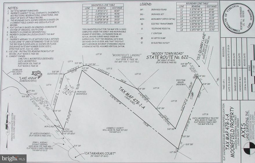 Tax Map 47B-1-A (THE 'Z' LOT) containing 2.8947 Acres with 61.66 feet of road frontage on Moody Town Road.  The Use Area for the lot has 22 feet more or less of water frontage.   The lot has LAKE ASSESS to the Private Side of Lake Anna through the Common Area of MOOREFIELD LANDING, Section One.
Buyers Agents and Buyers feel free to call the Listing Agent to walk the lot with you.