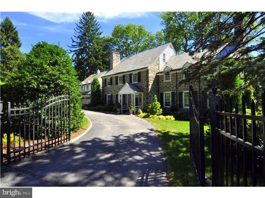 Outstanding colonial home perfectly situated in the heart of Bryn Mawr. Surrounded by picturesque views, this classic home has been meticulously updated and maintained and enjoys all the charm, character and architectural qualities found from yesteryear combined with all the modern amenities and convenience of today.  With over 5500 square feet of living space, this three story all stone home offers magnificent entertaining rooms, four fireplaces, random width oak hardwood floors, exceptional millwork and multiple verandas overlooking the breathtaking grounds. Modern amenities and upgrades added over the past ten years include new Vermont Slate roof and copper gutters, renovated gourmet kitchen with top of the line appliances, new gas steam furnace, updated electric, updated baths, extensive landscaping and outdoor improvements, and custom decorating throughout. Move right into this very special home.