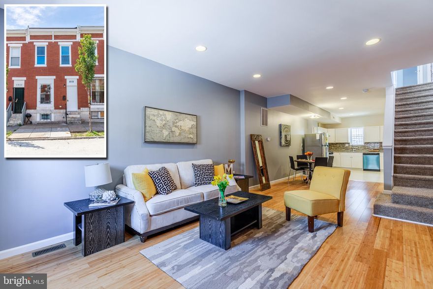 MOVE IN READY RENOVATION WITH 3 FINISHED LEVELS AND OPEN FLOOR PLAN!  Spacious living room and dining area with hardwood floors and exposed brick, designer kitchen w/ granite counters, ss appliances, and space for a table, upper level with 3 bedrooms and 1 full bath, finished basement with 4th bedroom, full bath, and bonus room that could also be used as a 5th bedroom, and a rear patio that can easily be converted to a parking pad!  Pack your bags and move right in!