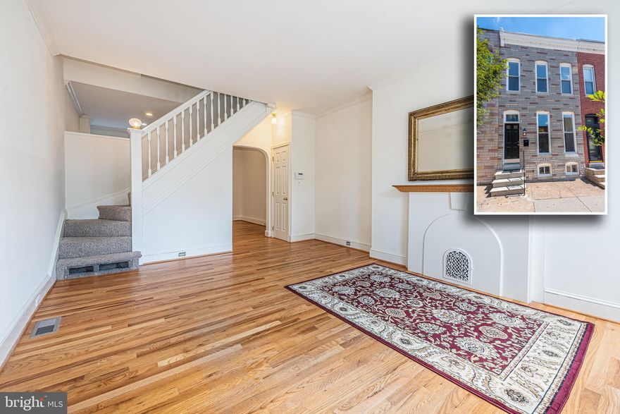 CHARMING MOVE IN READY 14 FT CANTON ROWHOME WITH OFF STREET PARKING LOCATED STEPS FROM CANTON SQUARE!  Over 1,300 sq. ft. of living space featuring tons of character and charm! The main level offers a spacious living room and separate dining room with hardwood floors and tons of natural light, kitchen with ample cabinet space, convenient main level laundry/mud room and a half bath.  The upper level offers 2 generously sized bedrooms, a full bath with a whirlpool tub, and an exterior door that would make adding a rooftop deck a breeze.  The unfinished basement is perfect for storage and easy parking in the parking pad.  Recent improvements include  New top-of- the line roof with warranty-  12/21; new hot water heater- 2021; new HVAC system with warranty - 2020; 2 sump pumps in basement, French drain in basement, house ( inside, basement, and back of house including front aluminum cornice) painted in past 5 months.  Location can't be beat - water views from the front steps & steps from Canton Square and convenient to the Canton Waterfront, Canton Crossing, and more!