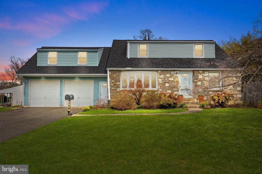 Charming Expanded Cape on a tranquil cul-de-sac, perfectly situated in a highly desirable location in Springfield Township. This home offers an abundance of features and flexible space to suit the needs of any homeowner. The thoughtfully designed, updated kitchen boasts custom cabinetry, granite countertops, and an island with a sink, disposal,  and seating. Hardwood floors grace the living room, seamlessly connecting to two separate bedrooms and a full bath on the first floor. The first-floor laundry is conveniently located in a mud room with exterior access between the family room and the garage.

One of the home's highlights is the generous family room, stretching the length of the house, complete with skylights and a door leading to a covered patio, deck, and fenced yard, perfect for outdoor enjoyment. Upstairs, discover two additional spacious bedrooms and another full bath. The primary bedroom is sun-soaked by a large skylight. The large basement presents an opportunity for additional living space or ample storage, depending on your needs.

A notable feature is the second addition—a suite situated above the oversized two-car (500+ sq foot) garage. This large, inviting space (approx 471 sq. feet not included in house square footage) boasts a vaulted ceiling and windows on three sides, flooding the room with natural light. It includes a full bath and its own heat from a charming gas stove, making it suitable for an au pair, in-law, adult child, home office, yoga studio, art studio or whatever suits your needs, thanks to its separate entrance.

A sunny, flat yard is perfect for gardening and play. This property is a short walk to Erdenheim Elementary, Springfield Township Middle School, and Springfield Township High School. Minutes from Flourtown, Rt 309, and the PA Turnpike.

Freshly painted with new carpeting in several rooms, this home is truly move-in ready!