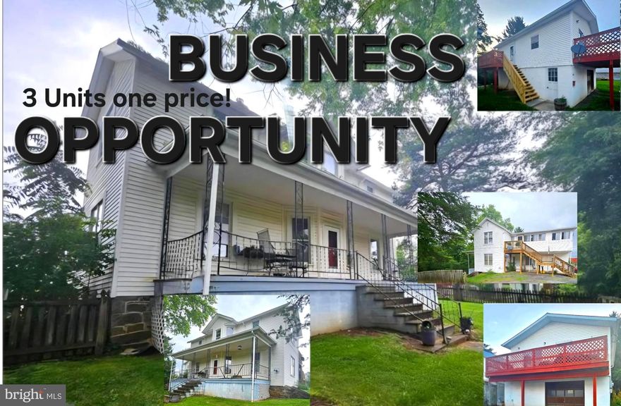 Don’t miss this Business Opportunity consisting of a 2-story house with a 2 BR 1 BA apartment on each level, and a detached garage with a 2 BR 1 BA apartment above located 1/2 block from the State Police Baracks.  All units have private entrances and are separately metered for electricity.  All units are currently rented and the tenants in place are good reliable paying tenants that have taken good care of the units. Combined rent for all 3 units is $2,400 per month.  Security Deposits and Leases will be conveyed at closing.  Seller would appreciate allowing the current tenants to remain for at least a year after the purchase but this is a request and not a requirement of the sale.  The property has had many upgrades and you can’t judge what’s inside from the street.  In the house both apartments have had new Kitchens with quartz countertops and Maple cabinets installed, new vinyl floors, some new windows, all relatively new appliances including washer/dryers, ceiling fans and window A/C units convey.  Downstairs apartment has a large Laundry/Mudroom 12x13 and an 8 x 35 covered front porch.  Upstairs apartment has hardwood floors under carpet.  House can easily be converted back to a single-family home as the existing interior staircase still exists and is walled off at the top.   The garage apartment has all new windows and storm door, new vinyl in kitchen and bath, it has a street facing large deck off the living room with a sliding glass door, and a new entry stairs and deck were just installed in June and rent includes use of the garage.   cost 24 hr. notice to show is required, please contact the listing agent.  For purchase of this property as individual properties, please refer to MLS residential listings MLS# WVHS2006254 for 449 Harmison Lane and MLS# WVHS2006394 fo r 451 Harmison Lane.