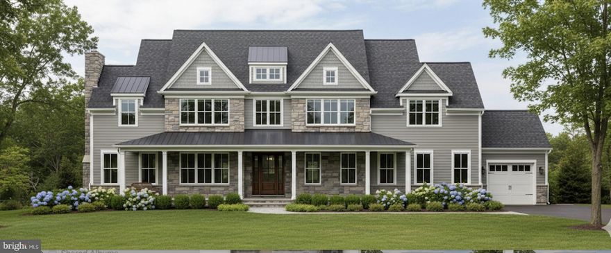 New Construction Colonial in Berwyn. Welcome to your meticulously constructed new home, built by established, local craftsmen, EBuild Construction, in the prestigious Tredyffrin-Easttown School District, and the heart of the Main Line. Ideally located just minutes from charming downtown Berwyn with its array of shops, watering spots & eateries, the convenient R-5 Train into Philadelphia, and shopping & dining options in Wayne, Newtown Square, and King of Prussia. Enjoy easy access to downtown Philadelphia & airport via nearby highways. This impressive 5,000+ s/f home (summer 2026 delivery) offers a magnificent blend of space & high-end finishes, featuring 5 bedrooms and 4 full & 2 half bathrooms, on a level/private 1 acre lot, w/ 3 garages, in a quiet neighborhood. Stepping inside - designed with comfort and detail in mind - the interior boasts an abundance of natural light and 10-foot ceiling height on the main floor, which, along with the primary bedroom, receives elegant Shaw Expressions Collection 7 1/2” hardwood flooring. Fine millwork is featured throughout, including a coffered ceiling in the family room, shaker style wainscoting in the study and dining room, and 3 stylish gas fireplaces with granite inlay surrounds. A spacious gourmet eat-in kitchen is the focal point, complete with a large center island, ideal for both daily living and grand-scale entertaining, designed with custom cabinetry and centered around a premium 33” Farm Sink. The countertops will feature granite, complemented by a high-end Delta Trinsic kitchen faucet and Thermador or equivalent appliances. Kitchen allowances for cabinetry, counters, and appliances is substantial. Adjacent to the kitchen is a large morning room w/ access to a covered deck area, a beverage center with access from 3 rooms (ideal for entertaining), a large mudroom, pantry, cubbies, a powder room, and a coat closet. The family room, just off the kitchen, offers a cozy gas fireplace and plenty of space for large gatherings, while the formal living and dining rooms, on each side of the bright entry foyer, showcase sophisticated shaker-style wainscoting & crown molding. Tucked away in the front corner of the home is a private office, and a formal hall powder room. The 3 garages allow for plenty of room for your vehicles, lawn equipment, toys, or extra storage. Moving up to the second level - The indulgent Master Bath is a spa-like retreat, boasting a custom wet bed shower w/ a glass door & bench seat, a double-bowl vanity, and a luxurious 65’ Wyndham Collection Rebecca Freestanding Tub with a floor-mounted Delta Trinsic faucet. The suite is completed with custom closets, ensuring both style & organization. The additional 4 spacious bedrooms on this include 2 with their own en-suite baths and walk in closets, and two utilizing the hall bath and spacious closets. The laundry room with sink and shelving is also located on the 2nd floor. The entire home boasts 7 1/2" baseboard moldings, and Pella Lifestyle windows provide abundant natural light t/o the home. The exterior showcases a stylish combination of natural cut stone, James HardieBoard siding, and front elevation board and batten, while the front gables are adorned with Azek trim at the peak. The home also boasts  a serene view overlooking a tranquil backyard—perfect for relaxation & outdoor entertaining. The covered front porch features an elegant blue stone floor, welcoming you home in style. Mechanical features include 2 gas HVAC systems, a 75-gallon direct vent h/w heater, PEX Manabloc plumbing, and 400 Amp electrical.  There's still time to customize your choices and make this exquisite Berwyn residence truly your own - also an option to finish the lower level, if additional living space is needed. The specs, floor plans, & renderings provided are for informational purposes only and are subject to modifications, deletions, corrections, and changes.