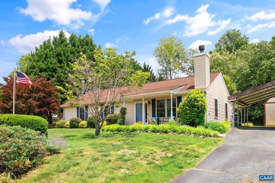 This wonderful single level home is ready for you! The first thing you will notice is the wonderful curb appeal with beautiful landscaping. As you enter, you are greeted by an open floorplan with a vaulted ceiling to create a wonderful great room. Sit in the living room to enjoy your fireplace or go into the updated eat-in kitchen with gorgeous quartz countertops, great cabinet space including an additional built-in pantry. Down the hall you will find your large master bedroom with attached bath and gigantic closet. There are two more bedrooms, one of which has another walk-in closet.  At the end of the hall is a spacious laundry room with storage space plus counterspace for sorting and folding. Outside you'll find a back patio giving you a wonderful place to BBQ while overlooking your wide open, flat backyard which is a rarity in our area. Two outbuildings, including one with power, give you plenty of storage options. All this is a quick commute to Rivanna Station (NGIC/DIA) and the UVA North Fork research park. Your new home is waiting for you!,Painted Cabinets,Quartz Counter,Wood Cabinets,Fireplace in Living Room