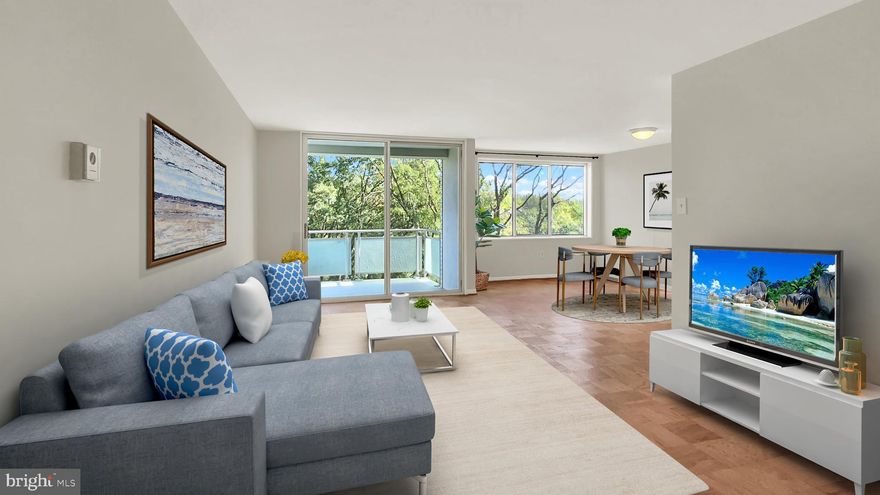 This may be the one you have been waiting for.  1,100 sf of fresh and bright living space, wood floors, office built-ins, lots of storage, balcony overlooking the park and deeded garage space. The community features award-winning Grosvenor Market with beer, wine and Deli/butcher.  Enjoy a concert at Strathmore Hall or ride the metro downtown to catch a show or game. Go for run in the 50 acre green space behind the building, enjoy a swim in the pool, or hit the gym.  Building amenities include 24/7 reception and Package Valet, Security, on-site  Laundry Facility, covered Picnic Pavilion, Party Rooms and ATM in Mail Room.  Monthly fee includes all utilities and parking.  Grosvenor Park I is a smoke-free community.  Verizon Fios and Comcast Xfinity available. NOTE: Hallway Renovation in Progress!