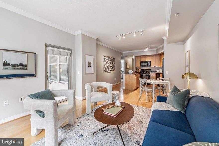 Bright, open 1BR + Den unit at 1441 Rhode Island Condominium, an elevator building just off 14th Street with concierge, secure garage parking, bike storage and a well-appointed gym.Unit 412 has light hardwood floors in the living area and light wood cabinets. Great storage with a hall coat closet, walk-in bedroom closet and walk-in utility room with washer/dryer. 

The primary bedroom accommodates a king-sized bed plus seating or storage furniture. The den fits a sleeper sofa and/or office furniture for flexible bonus space. The spacious full bath has a tub shower and 54" wide vanity, as well as tile floors and a wall storage unit.

Central, forced air HVAC, gas water heater, wood flooring, carpeted bedrooms, tile bathroom, pets allowed. renting allowed. 

The monthly condo fee of $695 includes garage parking, water, trash / recycling and building and elevator maintenance. Community amenities include a concierge, on-site management, a well-equipped gym, a community lounge, front lobby, bike storage, a secure courtyard and underground parking garage. 

With a WalkScore of 97, you can leave your car in the garage! Only 4 minutes door-to-door from Whole Foods, and just around the corner to all of 14th Street's amenities, dining and entertainment. Vida Gym, Studio Theater, Logan Circle for dog-walking … something for everyone.