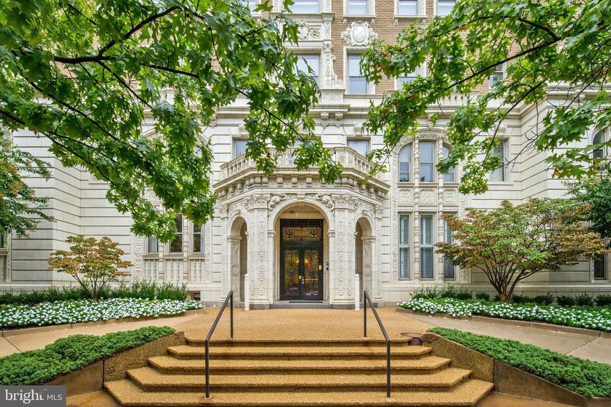 $100K PRICE REDUCTION! 2029 Connecticut is the epitome of grand Beaux Arts construction in Washington, influenced by French architecture, including the Palace of Versailles. It was designed by Hunter and Bell and built in 1917. It is perfectly located in Kalorama, and has been home to a former president, presidential candidate, ambassadors, members of Congress and many distinguished people representing a variety of professions. This exquisite home offers large, light filled public spaces that gracefully flow together for elegant entertaining. The home is approximately 3,200SF (per floor plan), boasting tall ceilings with fabulous, crisp moldings, newer windows, plus renovated kitchen with top of the line Sub-Zero, Wolf and Miele appliances, including two full-sized Sub-Zero wine fridges. The large reception room opens to the foyer, dining room, living room and study. The owner's suite includes a sitting area and a large, renovated en suite bath with separate soaking tub.  Completing the private bedroom wing, there are two additional bedrooms, each with a renovated en suite bath and a former bedroom that's been turned into an enormous walk-in closet. The former 5th bedroom, located just off the foyer, with a powder room, is used as an office/study and the powder room could add a shower if need be. There is ample assigned storage and one assigned garage parking space. The building's roof deck has just gotten a major facelift, with the passenger elevator going to the roof, new furniture and umbrellas, plus a newly renovated kitchen and restroom. The attentive staff at 2029 provides 24-hour front desk service, cleaning and building maintenance.