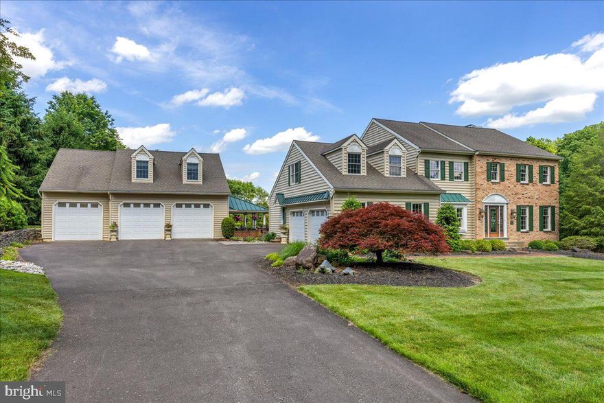 Calling all Car Enthusiasts, Boat Enthusiasts or someone with lots of toys and needs this 9 car garage!! Welcome to 4605 Bergstrom road! This incredible home sitting on 1.35 acres is located perfectly just miles from the historic and beautiful town of  Doylestown and just miles from the fabulous Peddler's village. Need room for your cars, motorcycles, atv's and boats? Look no more! This  stunning well manicured and landscaped home comes with a detached 9 car garage with 1200 sq ft. guest house (in-law suite) above it. Here are just a few of the homes features. 3 full baths on second floor, marble floors, gas fireplace, crown molding, built-in high quality speakers, real wood floors , granite tops, pantry, radiant heated floors, built in humidifier, custom made closets with superior cabinetry, steam shower, towel oven in primary bath, cherry cabinets, and much more. This house is a must see and won't last long!