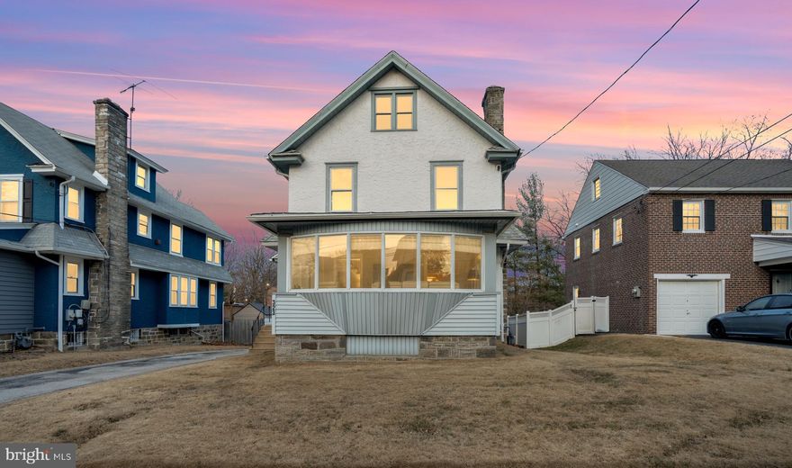 A spacious single on a mature tree lined street with a Lansdowne address / Upper Darby Municipality. The eye catching, window filled all season sunroom captures your imagination of possibilities as you walk in from the side entrance of the home.  The rectangular living room is large. You have a full dining room for entertaining, and a quaint kitchen.  A breakfast room is located off of the kitchen. A powder room is also located on the first floor. The upper floor houses an updated bath with three nice size bedrooms. A walk-up attic is great for additional storage. The exterior has a large driveway, & two car garage. A rear sun shaded yard for entertaining.  Convenance is not exaggerated. You have plenty of shopping nearby. The YMCA is a few short blocks away. Close to transportation & the city limits via 69th St.