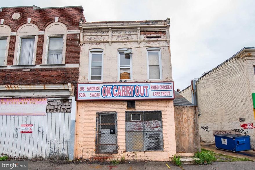 Exceptional mixed-use retail in the heart of East Baltimore!! This property is located at 1863 N Gay St. It is a mixed-use retail property with a storefront on the bottom and an apartment upstairs with 3 bedrooms and 1 bath. This apartment could also be easily converted into an office to support any potential existing business using the storefront, or the owner could use it as a dwelling to live in it while running his business downstairs to decrease living expenses substantially. Previously operated as a carryout spot for hot food, existing restaurant infrastructure has already been built inside. While the property definitely needs  updates and renovations, it still indeed presents an excellent opportunity for a restaurant entrepreneur or aspiring entrepreneur to start their own fast food business or add another location to sell their carryout goods to the East Baltimore community residents 

Owner financing and an NNN lease with a tenant improvement allowance may be considered