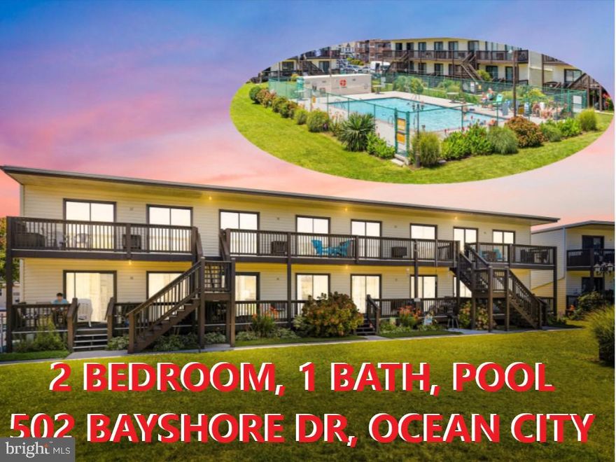 Welcome to your perfect vacation retreat at the Golden Gate Condominium! This charming 2-bedroom, 1-bathroom property is ideal for those seeking a serene getaway or a fantastic investment opportunity in the heart of Ocean City. Nestled on Bayshore Drive, this condo offers easy access to Ocean City's top attractions. The inviting living area boasts plenty of natural light, creating a warm and welcoming ambiance. Two well-appointed bedrooms provide ample space for family and guests, ensuring comfort and relaxation. The pristine bathroom features modern fixtures and a refreshing color palette. Prepare delicious meals in the fully equipped kitchen, complete with contemporary appliances and ample counter space. Enjoy a refreshing dip in the community pool, perfect for those hot summer days. Additionally, the spacious semi-private deck offers a great spot for relaxation and outdoor dining.

Just minutes away, you'll find the thrilling rides of Jolly Roger Amusement Park, the excitement of go-kart racing at Speedworld, and the family fun of Splash Mountain water park. Savor the local cuisine at nearby restaurants, offering a variety of dining options to suit every palate. Spend your days basking in the sun on Ocean City's world-renowned beach or strolling along the vibrant boardwalk, filled with shops, eateries, and entertainment.

The Golden Gate condo also offers access to well-maintained community amenities, including a pool area and beautifully landscaped grounds. Take in stunning views of the bay and surrounding area, creating a peaceful and picturesque setting. Ample parking space ensures ease of access for you and your guests. This Golden Gate condo offers a unique blend of comfort, convenience, and coastal charm. Whether you're looking for a personal vacation spot or a rental property, this is an opportunity you won't want to miss. Contact us today to schedule a viewing and make this dream property yours!