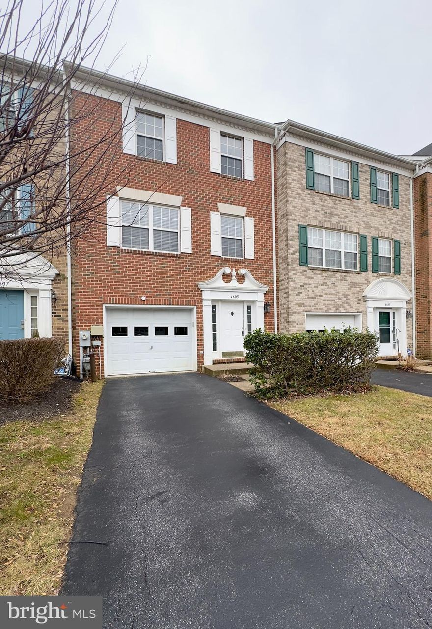 Welcome to 4605 Kings Mill Way, Owings Mills, MD 21117, a well-appointed multi-level townhome offering a smart layout, modern finishes, and comfortable living spaces throughout. The exterior leads into a welcoming interior designed with functionality and everyday living in mind.

The first level features a cozy living area with wall-to-wall carpeting, a fireplace, and neutral color tones that create a warm and inviting atmosphere. This level also includes a convenient half bath, making it ideal for guests or everyday use.

On the second level, you’ll find a spacious and light-filled living area with wood flooring and an open feel enhanced by natural daylight. The kitchen serves as the focal point of the home, complete with quartz countertops, a tiled backsplash, a center island with breakfast bar, and a full suite of appliances including a stove/oven, refrigerator, and dishwasher. An exit to the deck extends the living space and provides a great setting for casual outdoor enjoyment. The adjacent dining area offers ample room for both everyday meals and entertaining.

The third level is dedicated to rest and convenience, featuring three bedrooms and a laundry nook with washer and dryer. The primary bedroom includes wall-to-wall carpeting, neutral finishes, natural daylight, a ceiling fan, a closet, and a private en-suite bathroom. The secondary bedrooms also offer comfortable proportions with carpeting, ceiling fans, closets, and abundant natural light. The primary bathroom is finished with tiled flooring, a dual vanity with cabinets, vanity mirror, bathtub, and a walk-in shower, while the additional full bathroom on this level includes tiled flooring, a lavatory, cabinet storage, vanity mirror, and a bathtub.

Additional features include driveway parking and an attached garage for added convenience. Pets are allowed with a pet addendum, a $500 non-refundable pet fee, and monthly pet rent per pet.

Nearby Landmarks & Conveniences:

Foundry Row – shopping, dining, and entertainment

Owings Mills Metro Centre – easy access to public transportation

Northwest Hospital

I-795 & Reisterstown Road – convenient commuter routes

Local parks and walking trails

Approximately 20 minutes to Downtown Baltimore

Agency disclosed upon initial contact. Agent conducts showings; BMG manages follow-up, paperwork, move-in post-approval. Vouchers work with BMG directly.