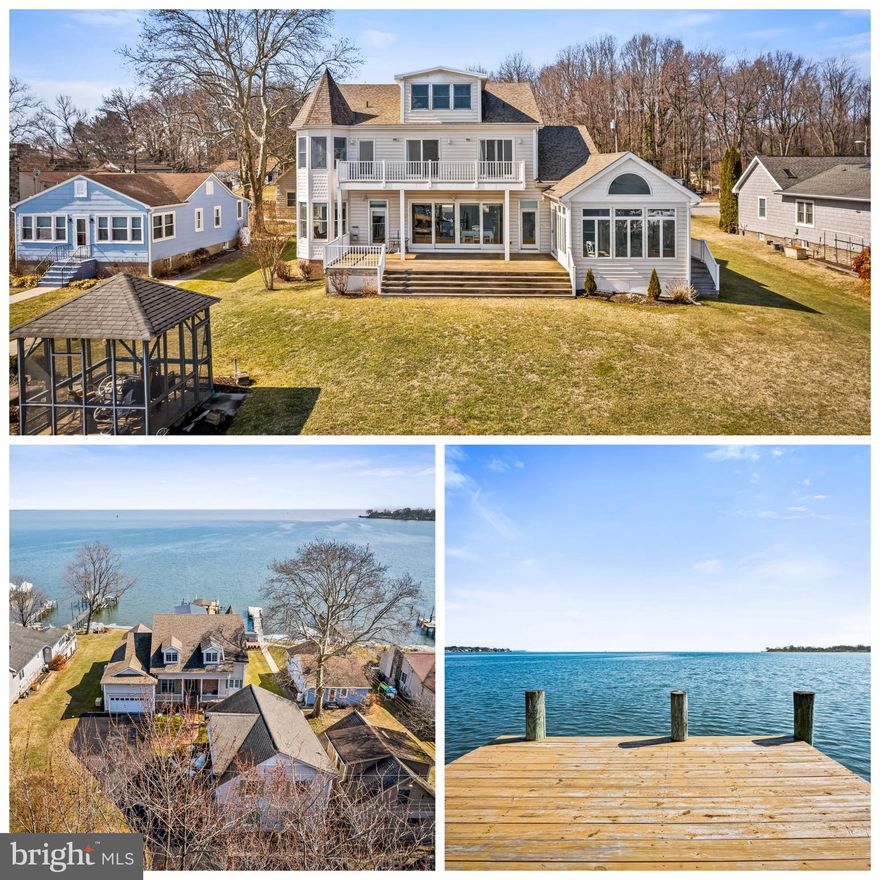 Set on a rare 100-foot-wide raised double waterfront lot (NO FLOOD INSURANCE REQUIRED!) this extraordinary six-bedroom, five-and-a-half-bath home captures breathtaking, unobstructed eastern views over the Middle River looking out at Pooles Island and toward the Eastern Shore and the Chesapeake Bay. From sunrise reflections on the water to expansive panoramic vistas from every level, this property offers a truly one-of-a-kind waterfront experience — all just 30–40 minutes from downtown Baltimore.
Designed for both everyday living and effortless entertaining, the main level features an open-concept floor plan anchored by a spacious chef’s kitchen with an oversized island — perfect for gatherings. The kitchen flows seamlessly into the family room, dining area, and a separate sunroom, all lined with oversized Andersen windows and doors that flood the home with natural light and frame stunning water views. Step outside onto the expansive deck for outdoor dining, sunset cocktails, or simply taking in the peaceful waterfront setting.
The main level also includes a home office, laundry room, powder room, and a sun-filled primary ensuite with direct deck access — ideal for morning coffee overlooking the view.
Upstairs, you’ll find five bedrooms, many with oversized windows and glass doors leading to balconies that continue the home’s spectacular water views. A third-floor bonus room offers flexible space for a playroom, studio, or additional guest quarters. The finished lower level features a family room, full bath, and an additional flex room ready to suit your needs.
Built for hosting, the property provides exceptional parking and guest accommodations, including:
Attached two-car garage, driveway parking for six vehicles, detached two-car garage with its own main-level foyer and full bath with a finished second-floor bonus room above the detached garage — perfect for guests, a gym, office, or entertainment space.
Outdoor living is where this home truly shines. The private pier has been re-decked and includes both a boat lift and jet ski lifts, making boating, fishing, crabbing, paddle boarding, kayaking, and jet skiing part of your everyday lifestyle. With direct access to the Middle River and quick access to the Chesapeake Bay, this is waterfront living at its finest.
Meticulously maintained and thoughtfully upgraded, improvements include: Geothermal energy system, New roof (2017), New Andersen doors, Re-decked pier, Multiple hot water heaters, Energy-efficient appliances, including a Sub-Zero refrigerator, New driveway, Whole-house vacuum system, Two owner-owned 500-gallon propane tanks servicing hot water heaters, dryer, stove, and a backup Generac generator.
Offering space, views, functionality, and an unparalleled waterfront lifestyle.  (Fifth full bath is located in detached garage building.)