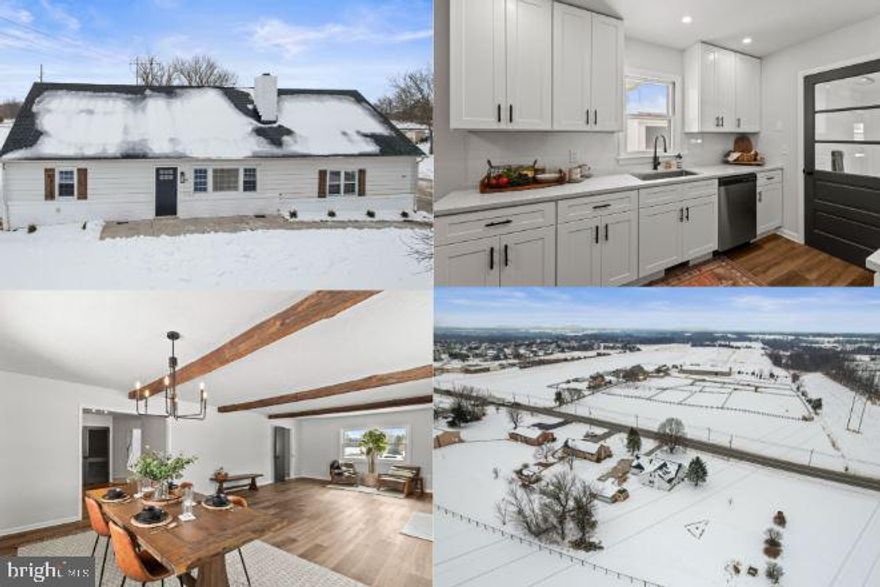 "Horse farm country - gem", Lovely 2300 sf home with all one floor living options on an acre of flat land bordering extensive farmland to the front and rear with 4 garage bay/doors (2 in attached and 2 in detached shop)!! This is a real sweet spot if you have toys/hunting/fishing gear or like to work in a shop. PLUS the house is super TRENDY! Central air plus new heat pump with newly tiled bathrooms, recessed lighting, and more! Stunning Brand New shaker cabinetry kitchen with soft close/quality dovetail construction drawers/solid quartz counters/subway tile backsplash/new stainless appliances! ABSOLUTE MUST SEE MOVE IN READY COUNTRY HOME!