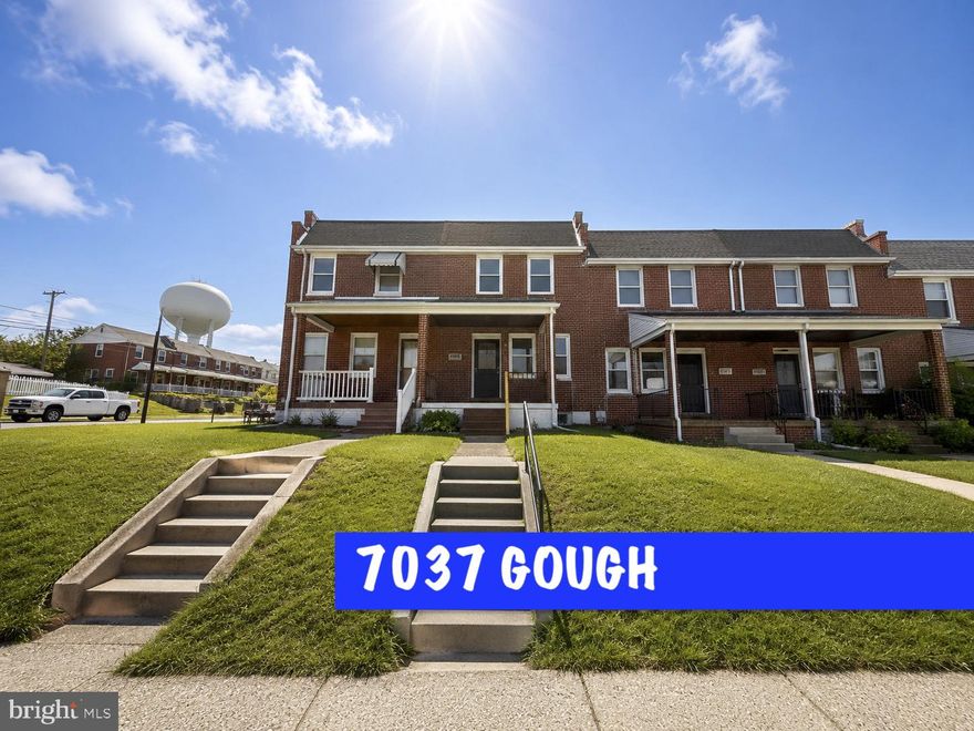 Welcome to 7037 Gough St — a classic brick interior rowhome located in the established Eastwood community of Baltimore County. This property features 3 bedrooms and 1 full bath on the upper level, plus a convenient half bath in the basement. Offering approximately 1,344 total sq ft, the home includes a covered front porch, public water/sewer, and a traditional attached rowhome layout. Excellent opportunity for an owner-occupant looking to build equity or an investor seeking their next renovation or rental project. Conveniently located near major commuter routes, shopping, dining, and downtown Baltimore.  Property sold strictly AS-IS, WHERE-IS. Buyer to verify all information including square footage, zoning, permits, condition, and occupancy status. All information deemed reliable but not guaranteed.