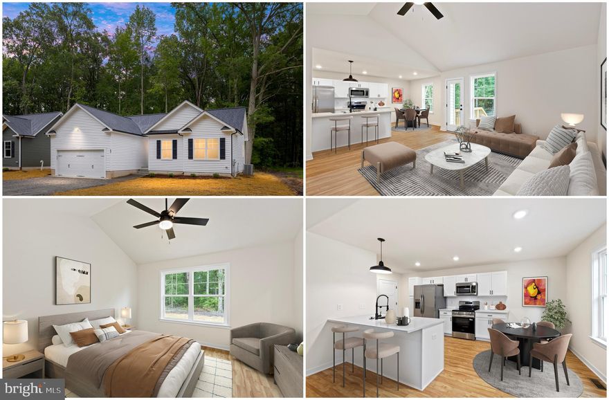 DUE TO ICY CONDITIONS, USE CAUTION ON THE PROPERTY AND SHOW AT YOUR OWN RISK.   This stunning new construction home in Placid Bay offers a perfect blend of modern design and functional living. Built in 2025, this ranch-style home features an open floor plan with 3 spacious bedrooms and 2 full bathrooms, including a luxurious primary bath with a walk-in shower. Enjoy quartz countertops and stainless steel appliances in the eat-in kitchen, complemented by an adjacent breakfast room. Exterior highlights include a charming porch and deck, perfect for outdoor relaxation, while the landscaped lot backs to serene trees, providing privacy. The property boasts a 2-car attached garage and ample driveway space. Just completed with high-quality materials, including vinyl siding and luxury vinyl plank flooring, this home is ready for you to move in and enjoy. Don't miss the opportunity to make this beautiful property your own!