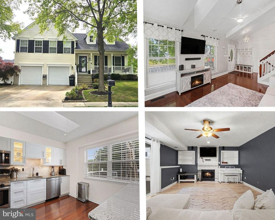 This incredible home located on a corner lot in Bowleys Quarters offers many upgrades and amenities. The main level living area with hardwood flooring allows entry to the upper level or lower. This spacious and airy gathering area has a vaulted ceiling with 2nd story dormer windows. TV wall mount, sound bar and built in coat rack/bench with accent wall all stay! The upper level offers an all-new kitchen that was just done 4 years ago. The kitchen has two skylights, beautiful white cabinets- many with in-cabinet lighting, tile backsplash, granite counters, stainless steel appliances and large island. The dining area off the kitchen overlooks the living room and also gives access to the rear deck. There are three bedrooms on the upper level. The primary bedroom has a walk-in closet and double closet offering plenty of storage. Each bedroom has a ceiling fan and the primary and third bedroom each have accent walls. The private primary bathroom was renovated 3 years ago and just had a brand-new tile floor installed. Upgraded lighted mirror, tile accent wall, skylight and tile tub surround are a few amenities to list for this bathroom. 

The lower level has a newer tile floor in the family room and built in shelving on both sides of the beautiful stone fireplace. There are sliders to the rear patio. The private 4th bedroom with closet has a newer laminate flooring and closet. Laundry room was updated 2 years ago and water heater 3 yrs.

The rear deck has Trex decking and stairs leading down into the fully fenced rear yard with shed. The vinyl privacy fence is 6 yrs old. Other exterior features include a wired camera system with recorder, sprinkler system for front lawn, and new insulated garage doors with smart garage door openers (2 yrs).

Newer paint, nearly all ceiling fans have been replaced, Nest thermostat. The attic has some plywood flooring and shelving. This is a must see!