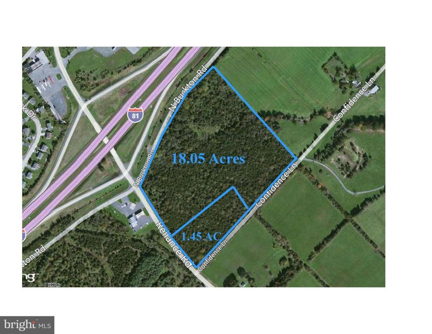 18.05 Acres Zoned B-2.  Direct I-81 visibility. Signalized intersection.