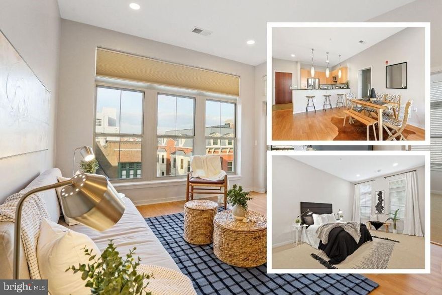 Gorgeous CORNER unit in the heart of Baltimore with city views! Bright and open floor plan flows from kitchen with granite counters, breakfast bar, and stainless steel appliances to dining space to spacious living room with large windows. Private balcony off living room overlooking beautiful Mount Vernon. Primary bedroom offers custom walk-in closet (installed in 2018) and HUGE primary bathroom boasting double vanity and large shower. 2nd bedroom boasts tons of natural light, double doors to living room, 2 closets, and access to 2nd full bathroom. Washer and dryer in unit. Building offers gym and large courtyard with outdoor fireplace and large lawn. Additional storage space and assigned parking spot in garage included! All just steps to Penn Station, countless restaurants and shopping. Truly EASY living! Seller will pay special assessment (balconies) prior to closing. Not FHA approved.