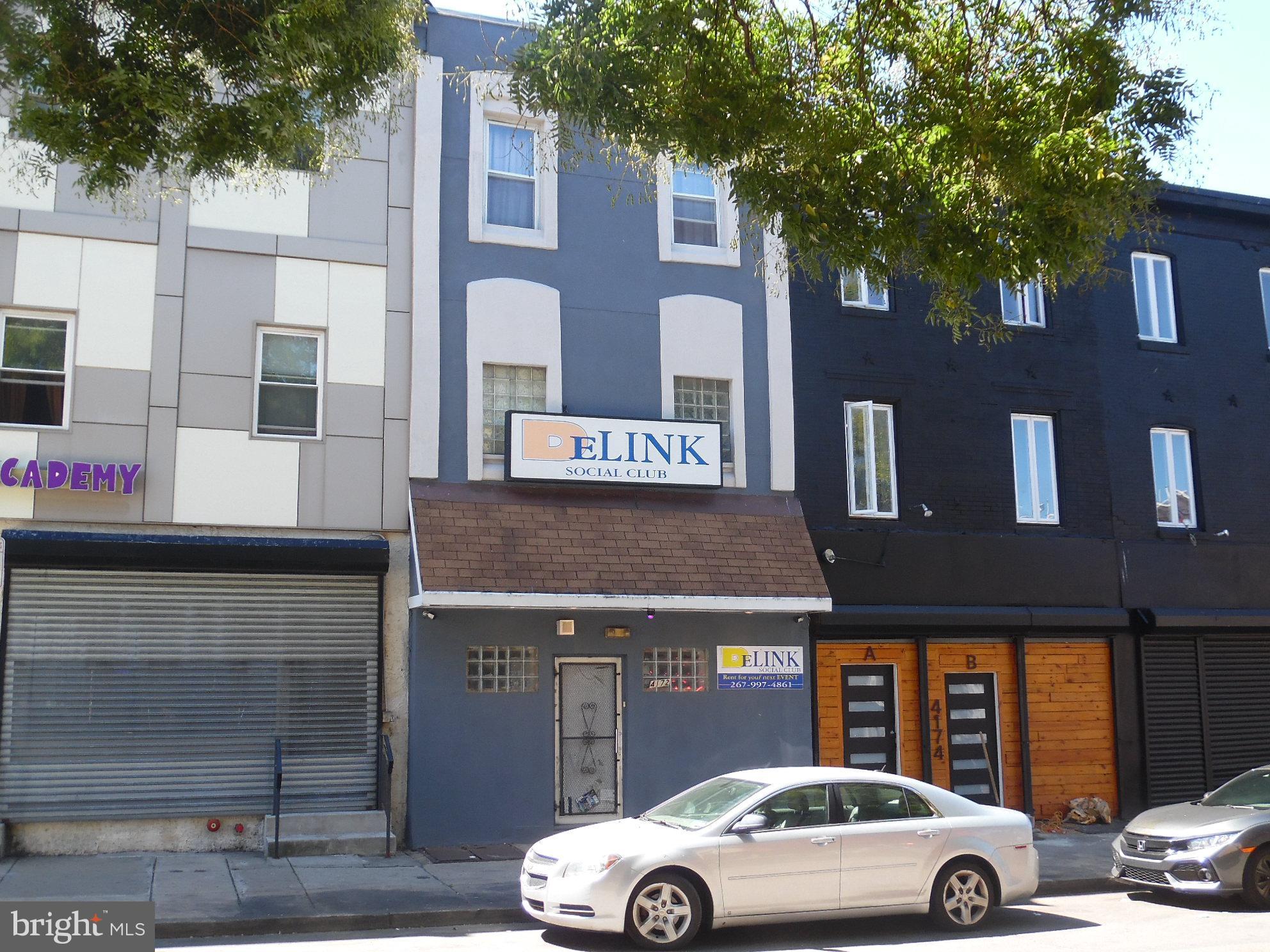 Back and Better, Price Reduced! A great location for a variety of business opportunities on the Historic Germantown Avenue. This section of the Historic Germantown Ave is in the path of progress, brimming with fast approaching revitalization from both ends. This building that housed the Delink Social Club also featured a Sport Bar. With moderate upgrades this could be quite the hot spot. Notwithstanding, this property is zoned commercial or mixed-use, and as such it is open for other business or social endeavors. It's minutes to Center City Philly, Philly Sports Complex, the Philadelphia international Airport. This location is richly served by a network of public transit (trains and busses) that links the greater community.
This is an "as-is" offering with a limited marketing window. If you are interested, don't snooze, don't lose. Submit your offer now!