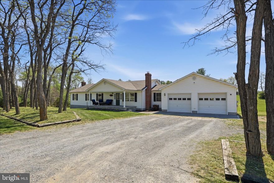 Great home with a Great location at a Great price! This home is convenient to everything, consisting of approximately 1,910 sq. ft. of living space on the main level and is situated on 8.72 acres. If you want it all this home has it! The floor plan is relatively open but is nicely designed for decorating with spacious rooms including the 4 bedrooms.  Everything you could possibly need is located  on the main level with handicapped access including a ramp from the oversized garage with 10' garage door(s). The beautiful kitchen (having a breakfast bar and a moveable island)  was updated in 2023 with new cabinets, counters, an island & appliances. Other major updates include:  30 yr. architectural roof & a UV light in 2022, HVAC , H20, water conditioning system,  some plumbing & light fixtures,  a Nest thermostat & bathrooms on the main level. In 2026 the home was freshly painted on the main level, several new windows and a new washer & dryer installed in the separate laundry room.  The walkout basement is partially finished having a full bath, and a finished room. The french door(s) and the daylight windows will make a nice asset as you to finish this level to meet your needs and desires. This one level home is a must see, especially at this price! All sizes and measurements are approximate.